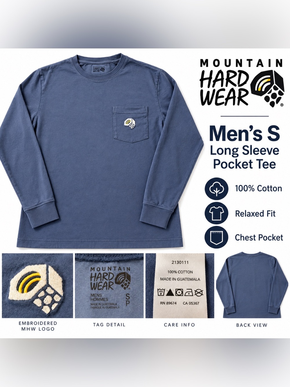 Mountain Hardwear Men’s Long Sleeve Pocket Tee — Navy Blue